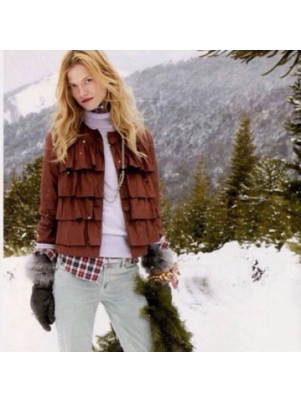 J. Crew Brown Ruffled Layered Jacket